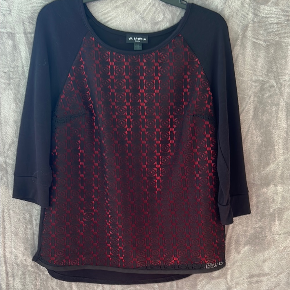 I.N. Studio Red and Black Raglan Blouse